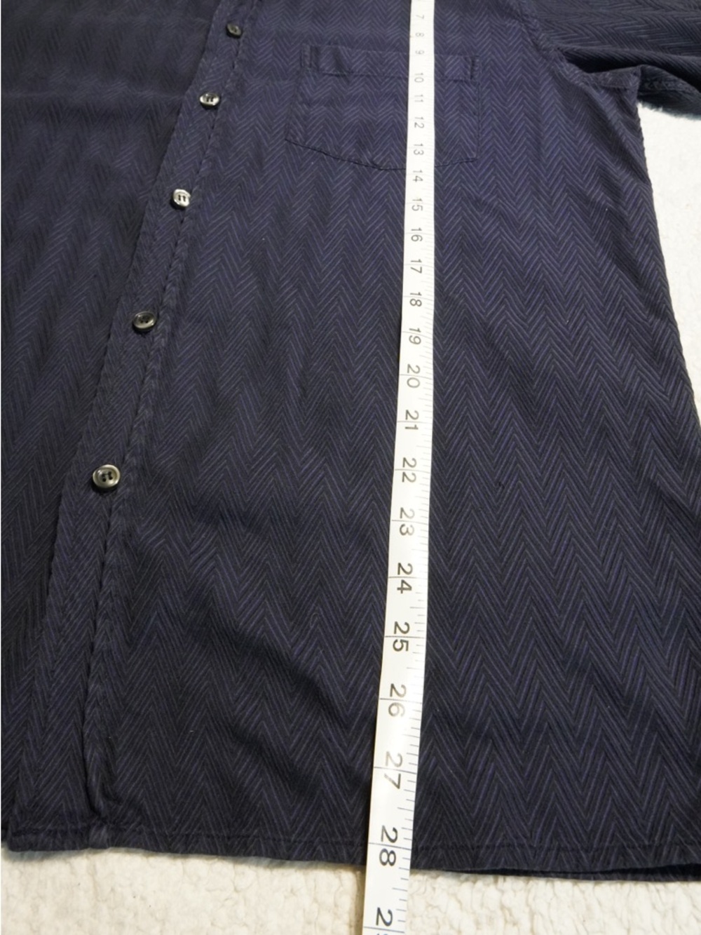 Gran Sasso Made in Italy Men's Long-Sleeve Navy Herringbone Button-Up Shirt - Picture 8 of 9